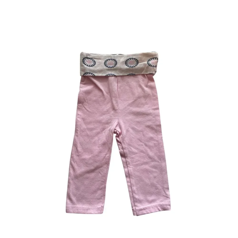 Yoga Sprout pink fold down pants knit stretchy cotton casual straight 3-6mo